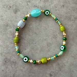 Green and Gold Evil Eye Beaded Bracelet